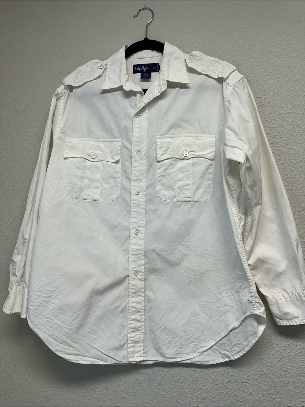Polo by Ralph Lauren White Cotton Button-Down Military Pocket Shirt
